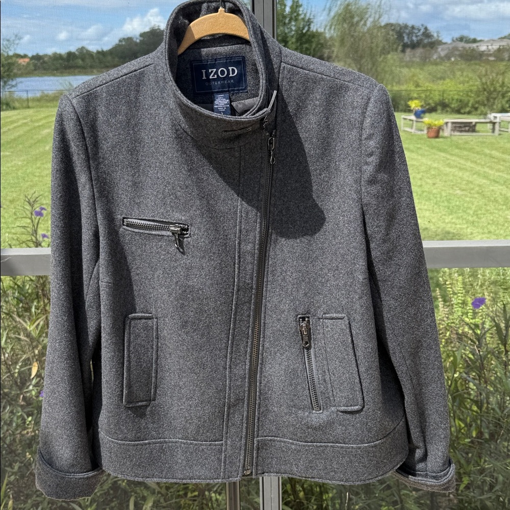 IZOD outerwear large Cropped Asymmetrical Wool blend Jacket